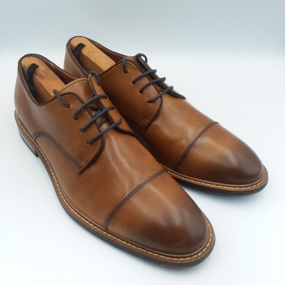 Vince Camuto Loxley Cap Toe Oxfords Mens 9M Cognac Leather Derby Dress Shoes EUC main image 4